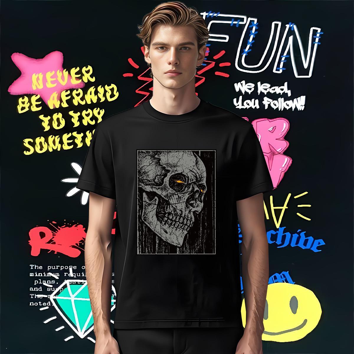 Comfortable T-Shirts 230g Cotton skull Street Casual Custom Anime Breathable Short Sleeve Men Tees Wholesale Tees Shirts