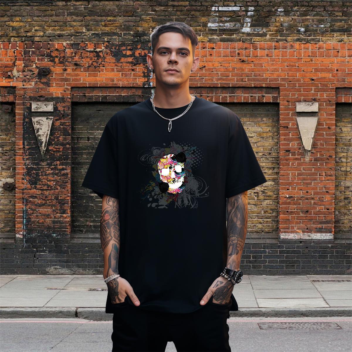 TOP Quality Man T Shirts 230g 100% Cotton skull Casual Skull O Neck Short Sleeves Men Tshirts New Tops