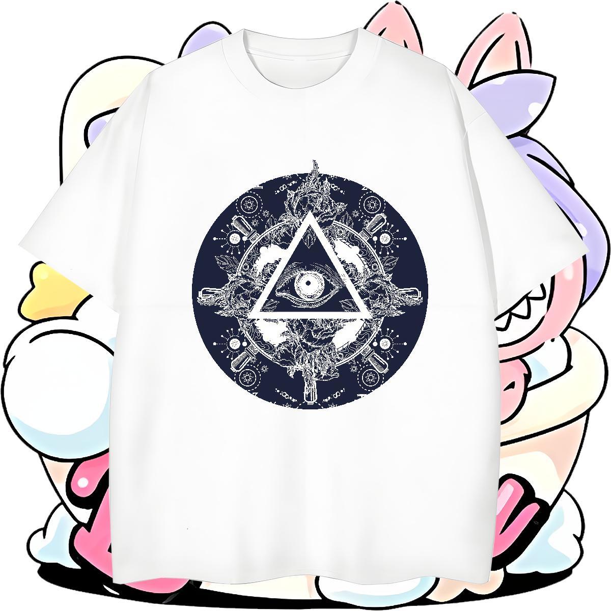 Loose Fit Men T Shirts 230g Cotton eye of the devil Summer Casual Asian Size Short Sleeve Soft Mens Tshirts Fashion New Clothes