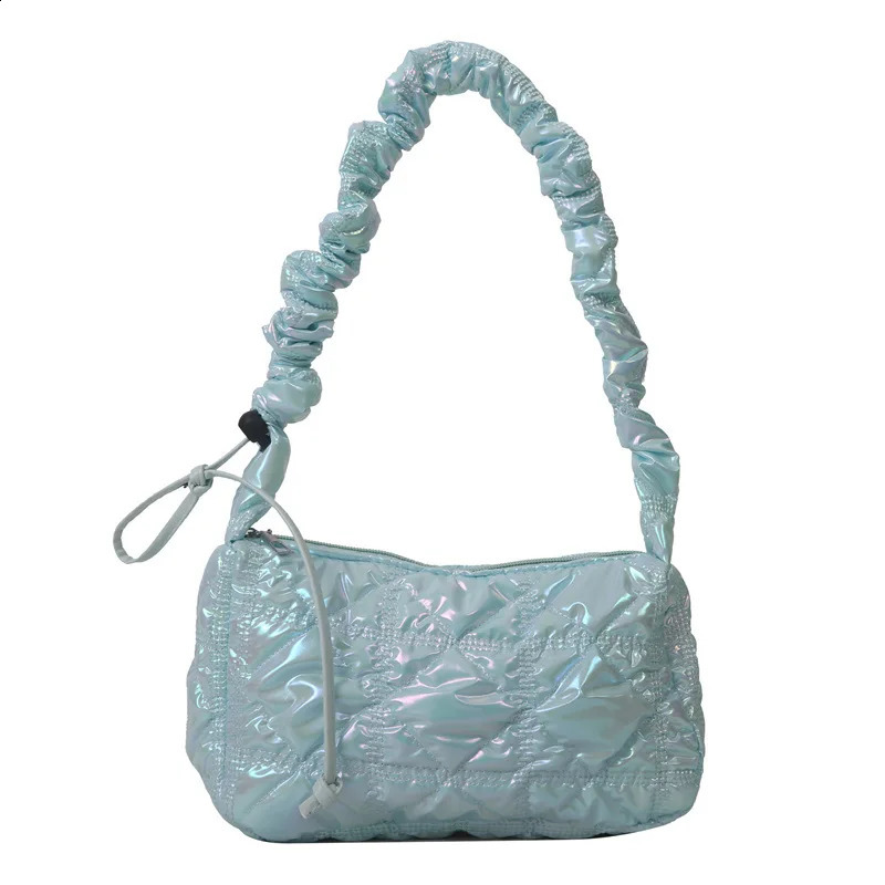 Korean Sweet Pleated Glossy Shoulder Bags Women Y2k Trendy Fashion Handbags Ladies Casual Crossbody Underarm Bag 240824