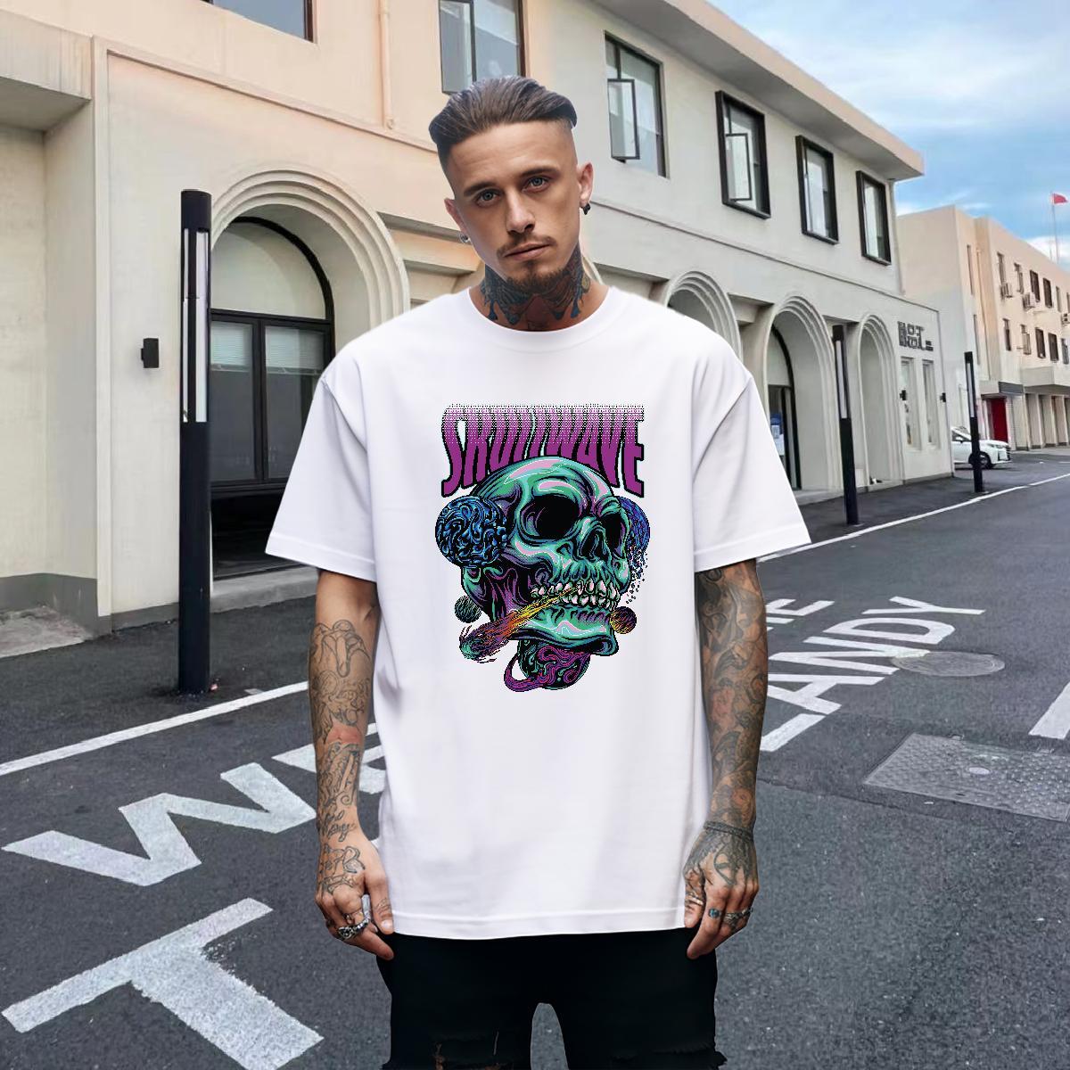 Brand Men T Shirts 100% Cotton 230g skull Anime Printing Street DIY Printed Breathable Short Sleeve Men Tees New Tops