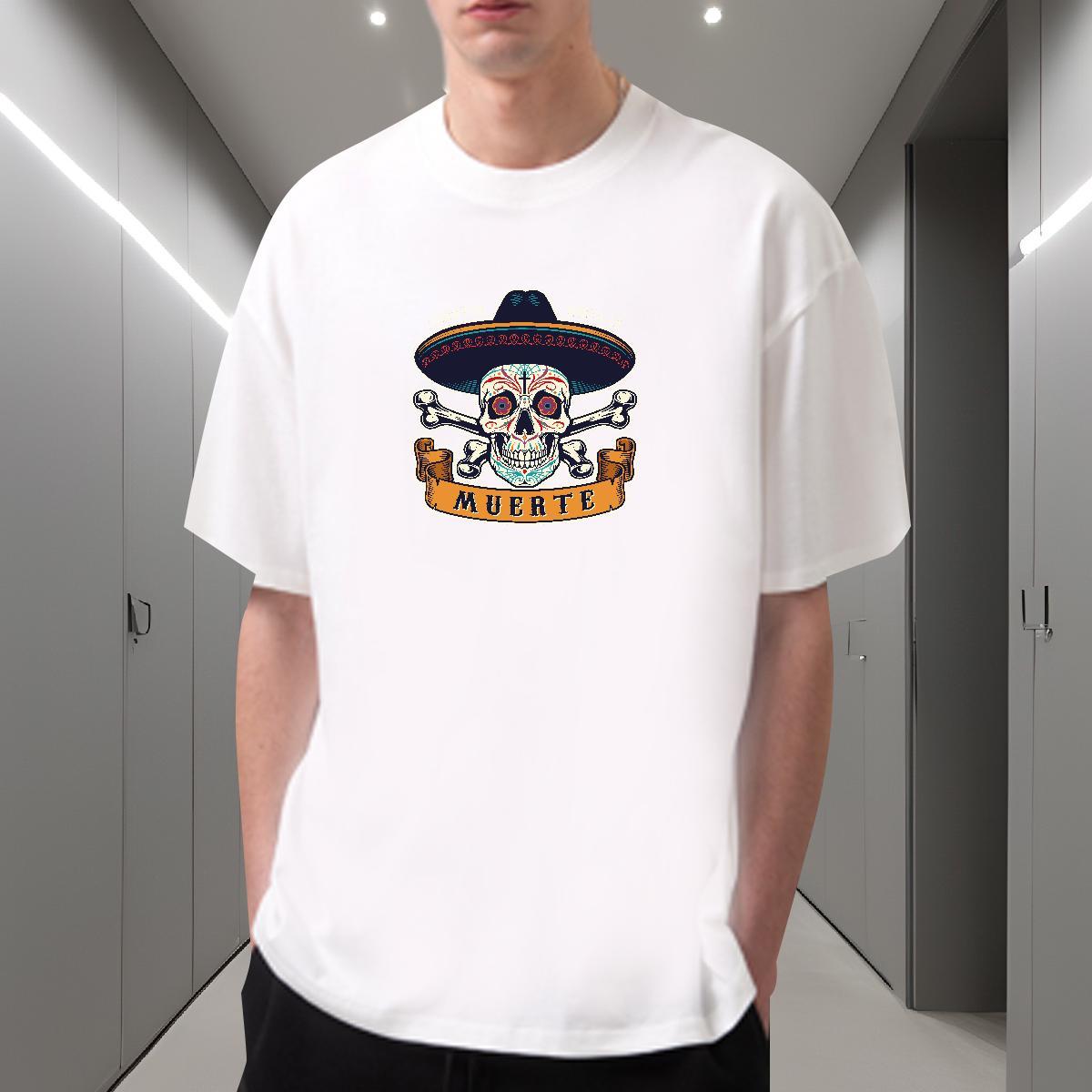 Loose Men T Shirts 230g Pure Cotton skull Casual Custom Print Plus Size Breathable Soft Tshirts 2024 Summer Tops Tees