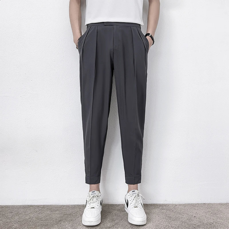 Mens Casual Straight Pants Feet Slim Thin Fashion Classic Simpicity Trousers Pleated Tapered Male Blazer Pants 240826