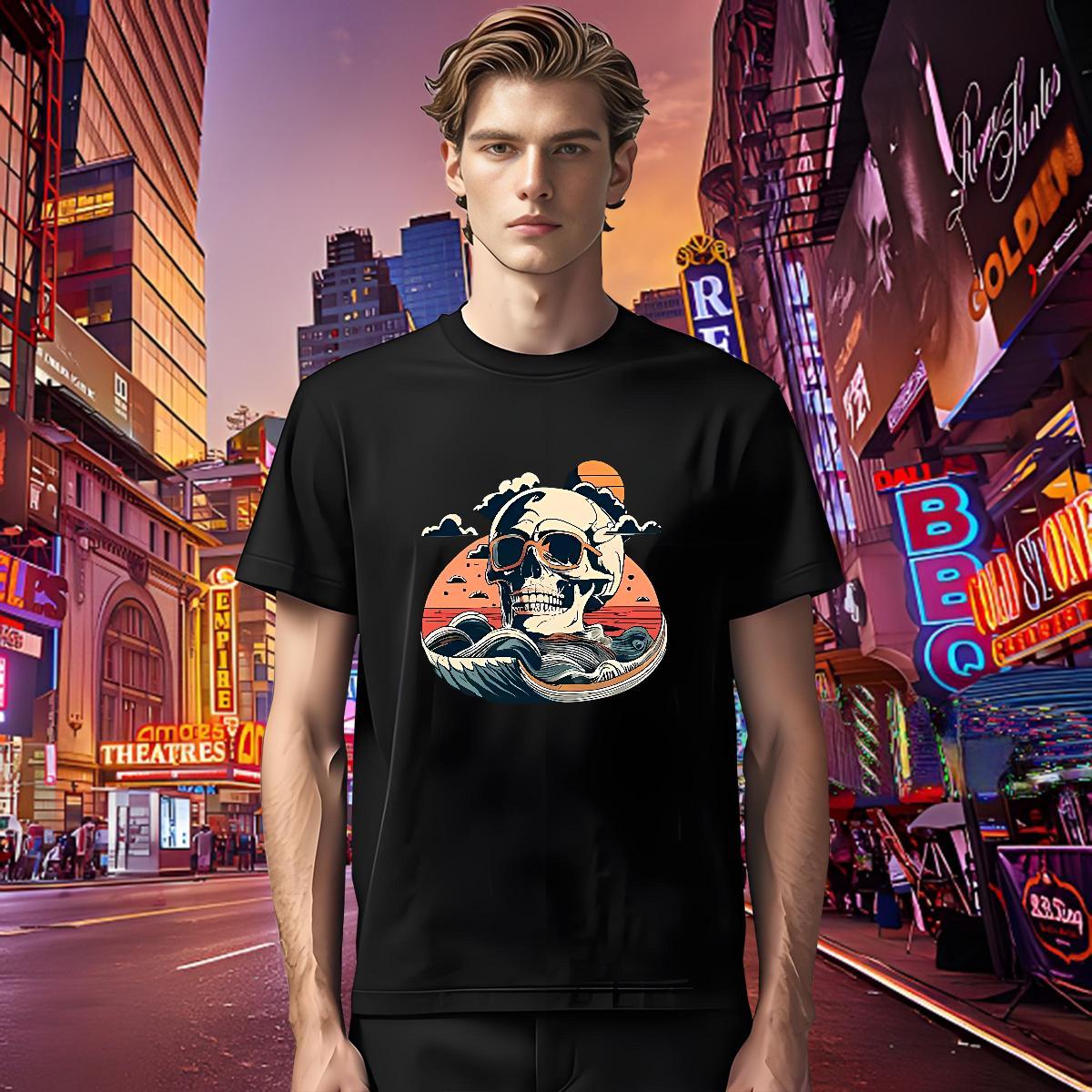 Unisex T-Shirts for Men 230g Pure Cotton glasses Beach White Plus Size Breathable Men Clothes T-Shirt Fashion New Tops Tees