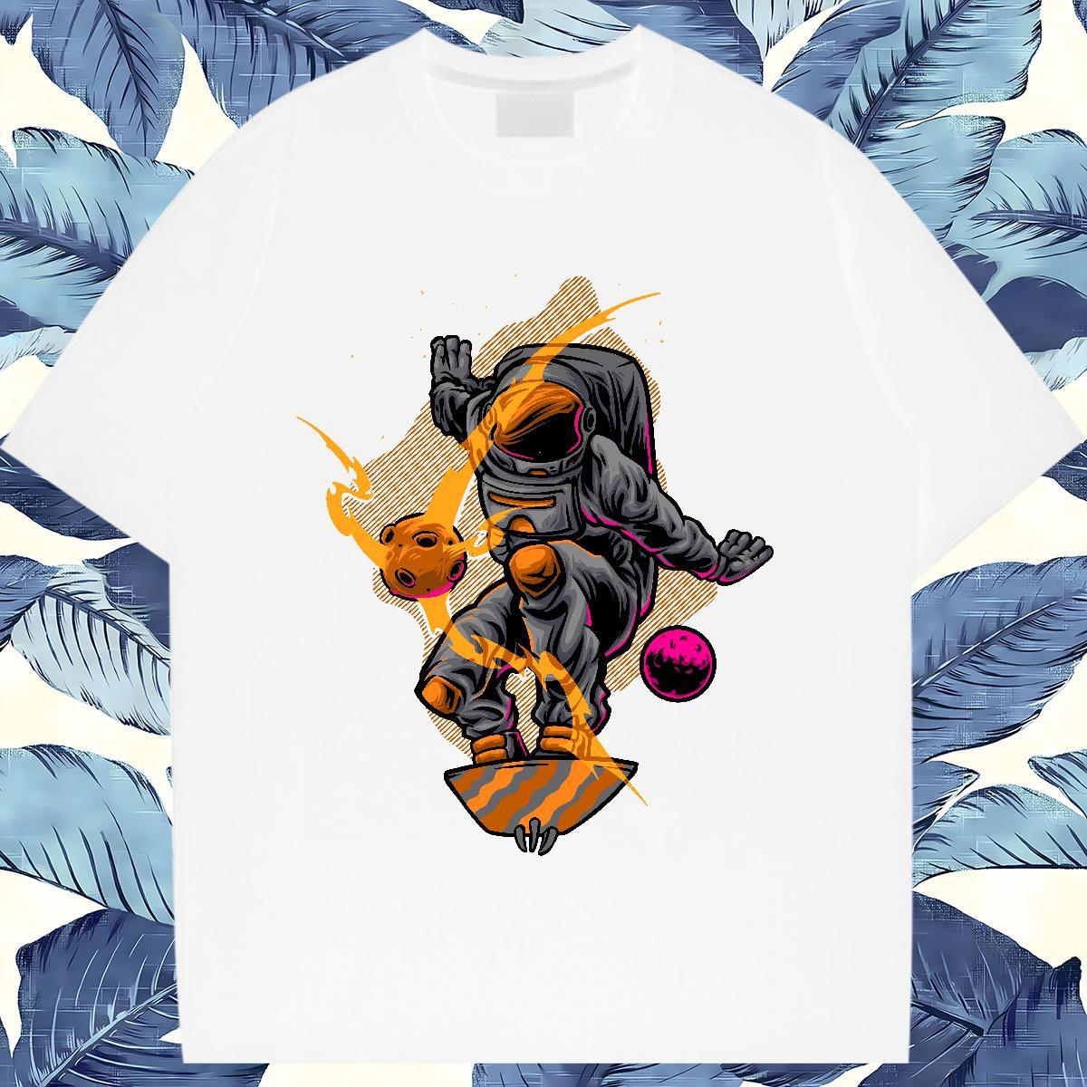 5A Couples T Shirts 100% Cotton 230g spaceman Casual Daily Wear T Shirts Women Breathable Short Sleeve Anime Print Tee Shirt
