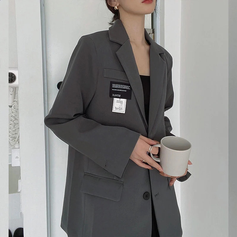 Blazers Women Autumn Korean Elegant Soft Coat Office Lady Solid Harajuku Loose Pocket Single Breasted Trendy Fashion Suit 240826