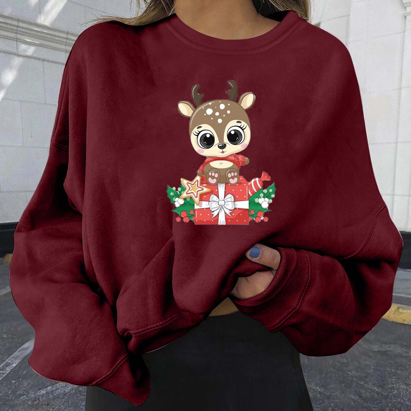 Personalized cute deer print plus size women's loose fit dongdumaoyi