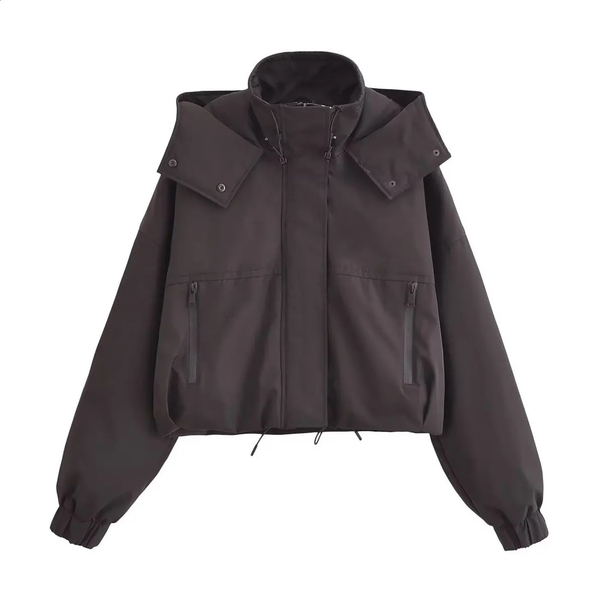 autumn womens clothing European and American style workwear hooded long sleeved zipper short sleeved cotton jacket 240826