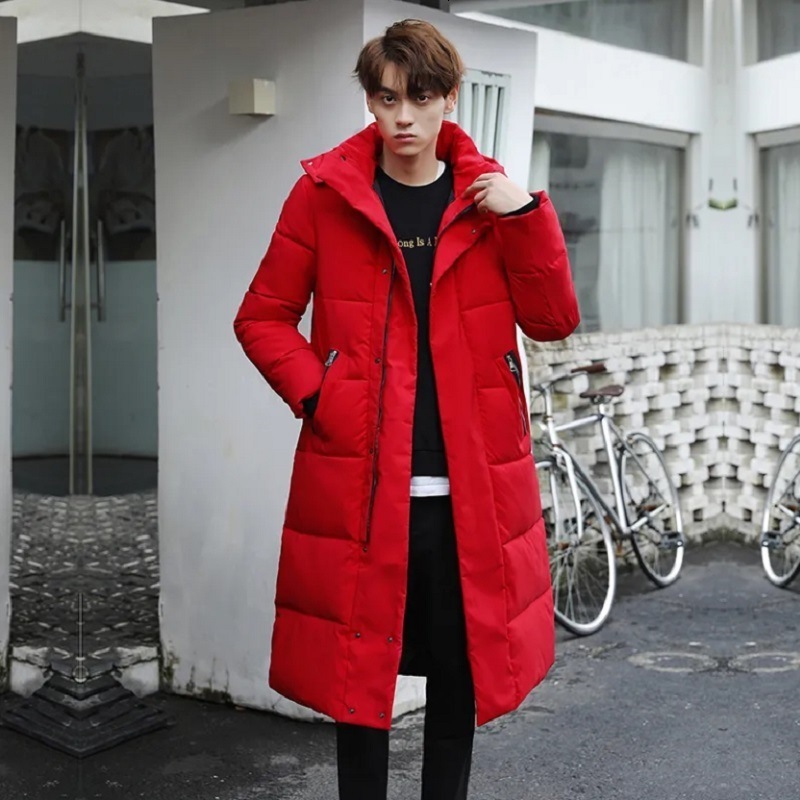 New Down and Cotton Jacket for Men Long Length Over the Knee Thick Plus Size Couple Hooded Slim Fit Extra Long Jacket Cool and Trendy
