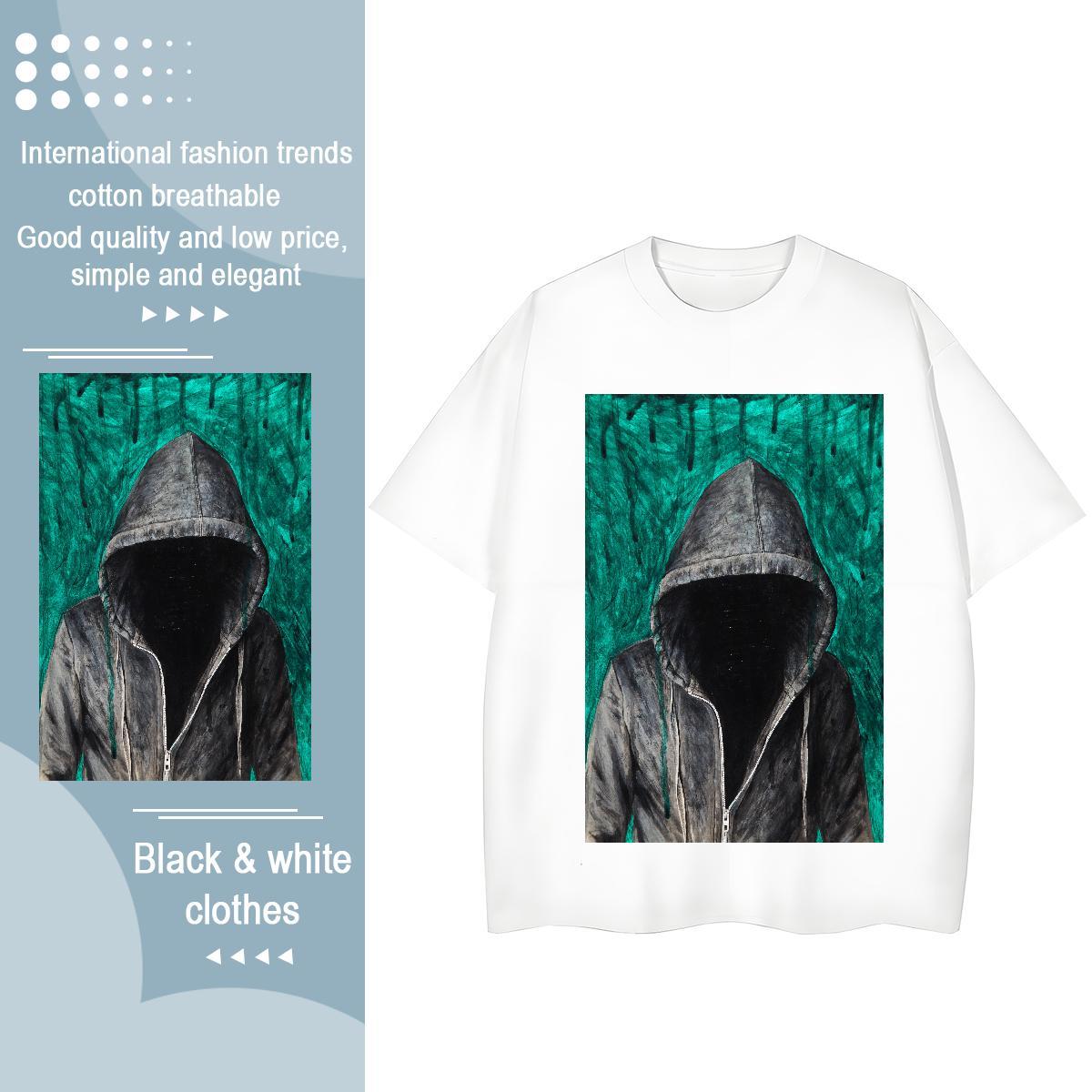 TOP Quality Men T Shirts 230g 100% Cotton portrait Hip Hop Black White O-Neck Short Sleeve Men Clothes T-Shirt DIY Customized Tops Tees