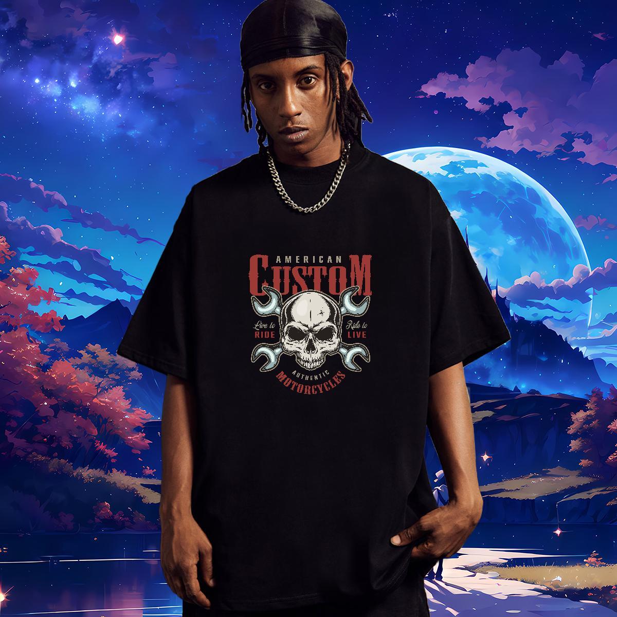 Wholesale T-Shirts 230g 100% Cotton skull Street Skull Breathable Short Sleeve Men Tshirts Designer Tops Tees