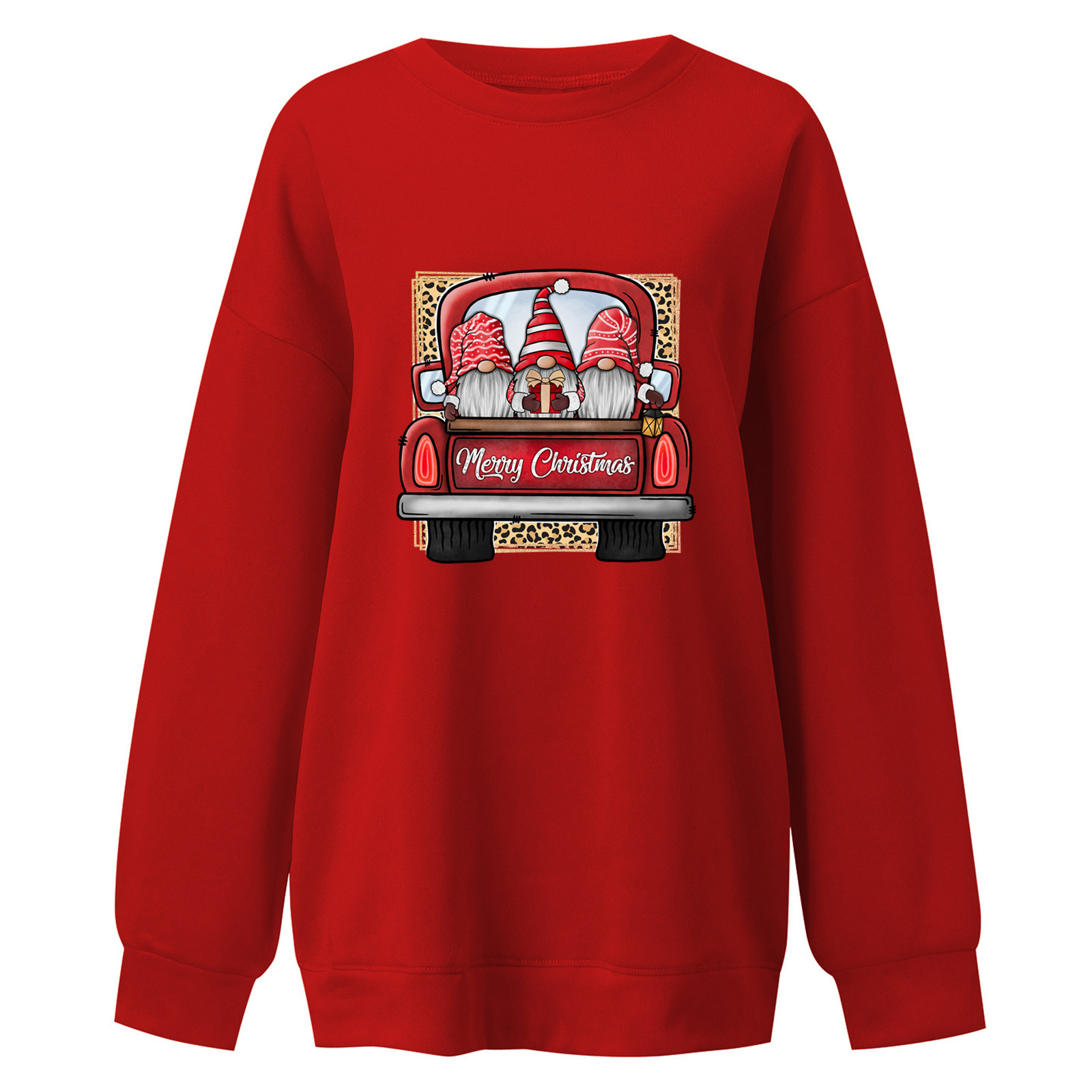 Merry Christmas off shoulder hoodie, women's round neck Santa Claus truck print hoodie dongdumaoyi