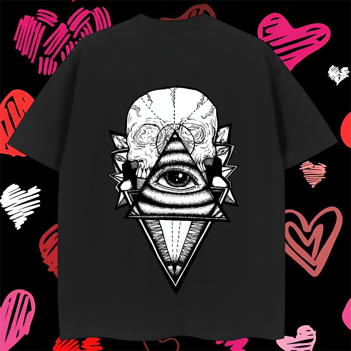 Comfortable T-Shirts for Men 230g Cotton eye of the devil Street Casual DIY Printed Breathable Short Sleeve Couples T Shirts Casual New Tshirts