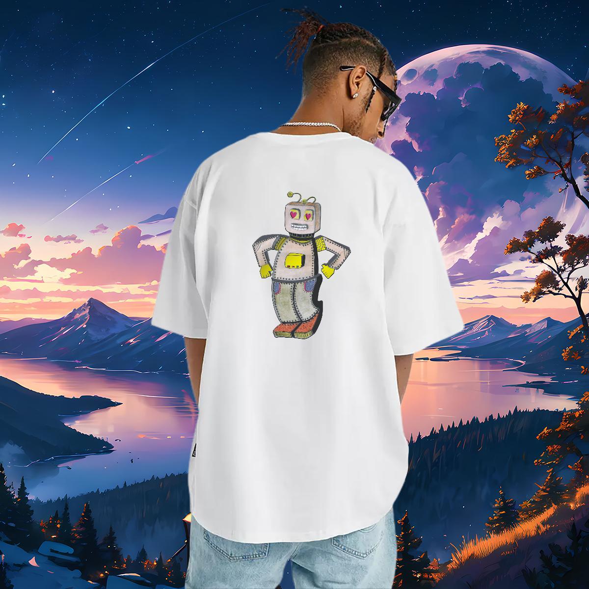 Classic T Shirts Men 230g Pure Cotton robot Casual Customized Breathable Short Sleeve Men Clothes T-Shirt New Designer Polos