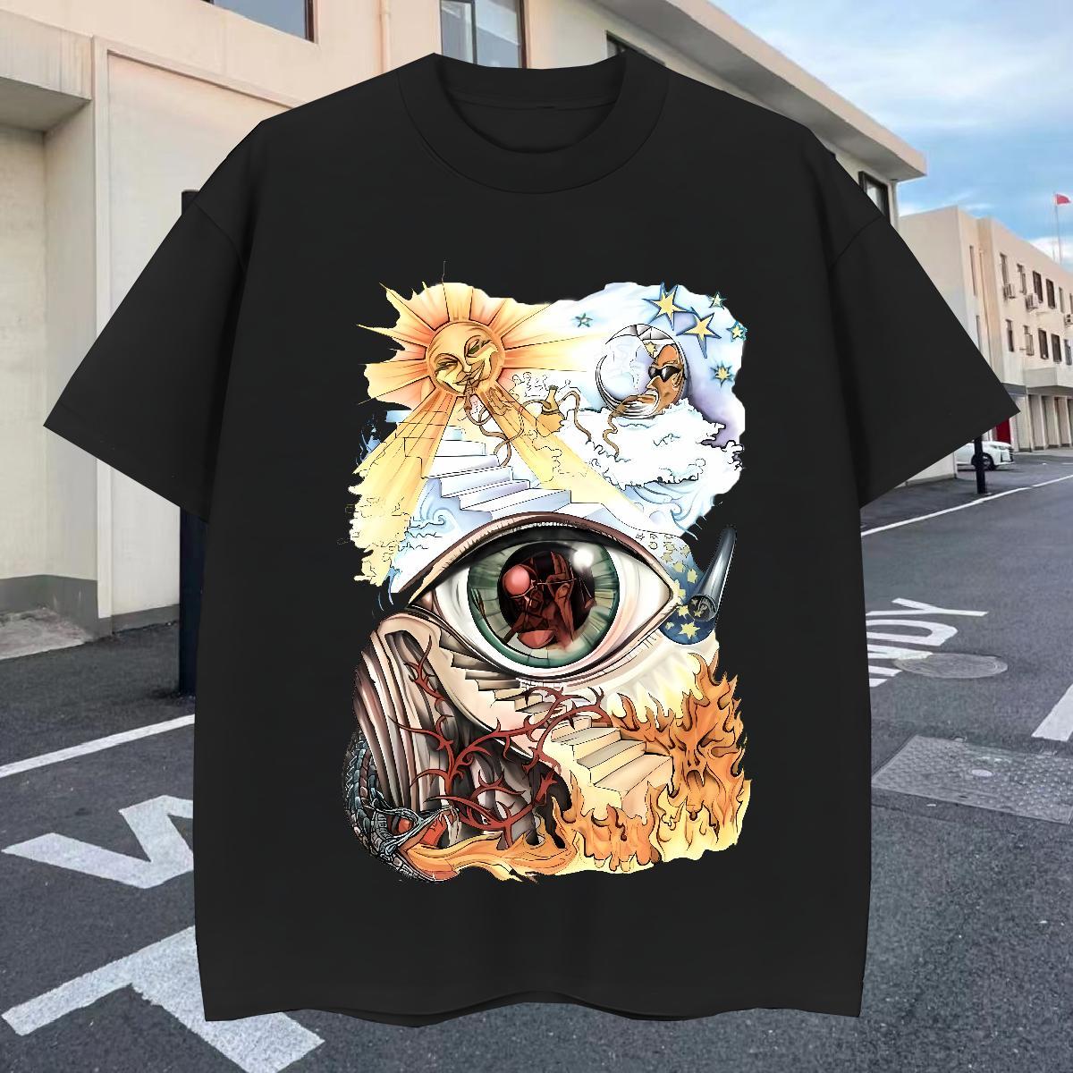 Brand T shirt 100% Cotton 230g eye of the devil Casual Daily Wear DIY Printed Breathable Short Sleeve Mens Tshirts Fashion Casual Tee Shirt