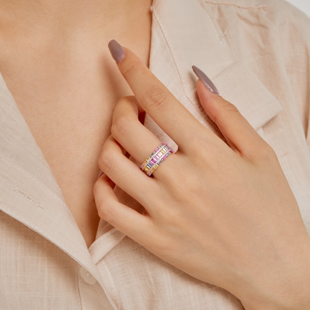 Korean version of S pure sier closed mouth ring, new circular full diamond colored zirconium inlaid fashionable design for women's bracelets