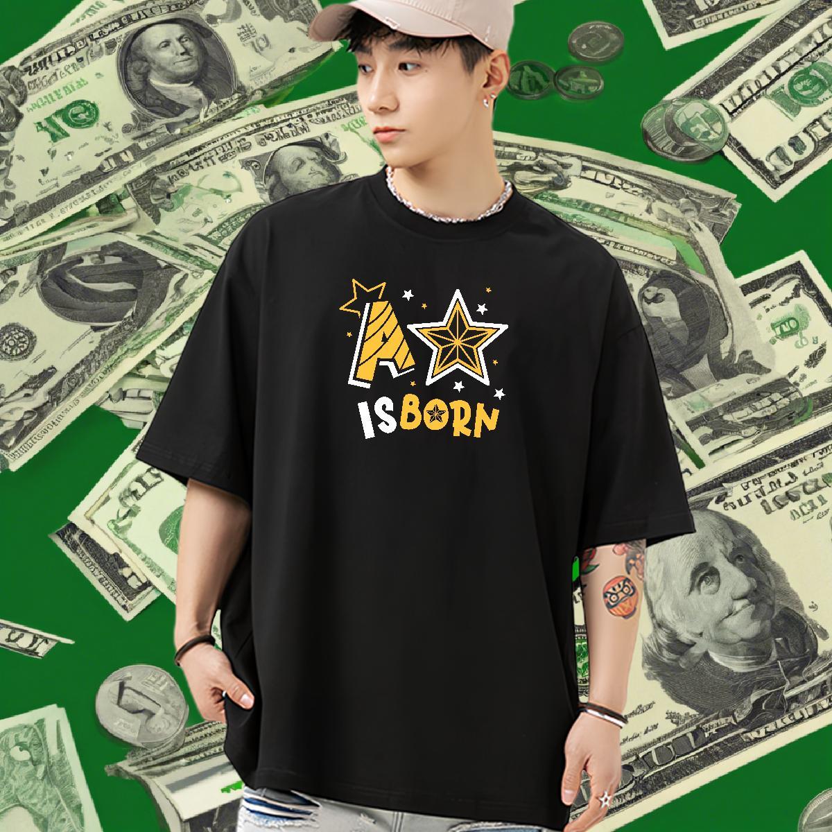 Soft Men T Shirts 230g Pure Cotton letter Sport DIY Anime Short Sleeve O-Neck Men Tops Tees Wholesale Clothes