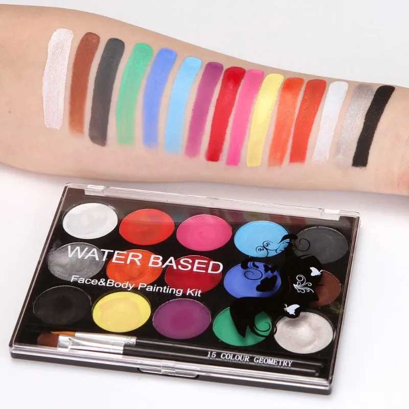 15 colors of non-toxic facial painting body makeup safe watercolor oil with brush Christmas party tools W240824