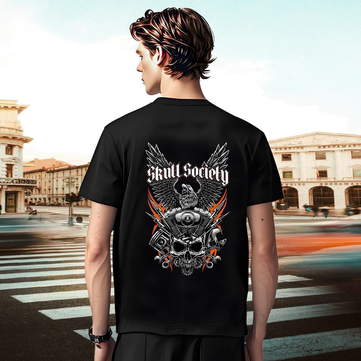 Classic Mens T Shirts 230g Pure Cotton skull Street wear Hip Hop Floral Print Breathable Short Sleeve Tshirts 2024 Summer Tops Shirt