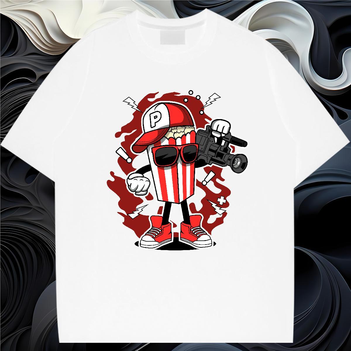Designer Mens T Shirts 230g 100% Cotton popcorn Beach Custom Cartoon Short Sleeve O-Neck Men Clothes T-Shirt Fashion Design Tops Tees