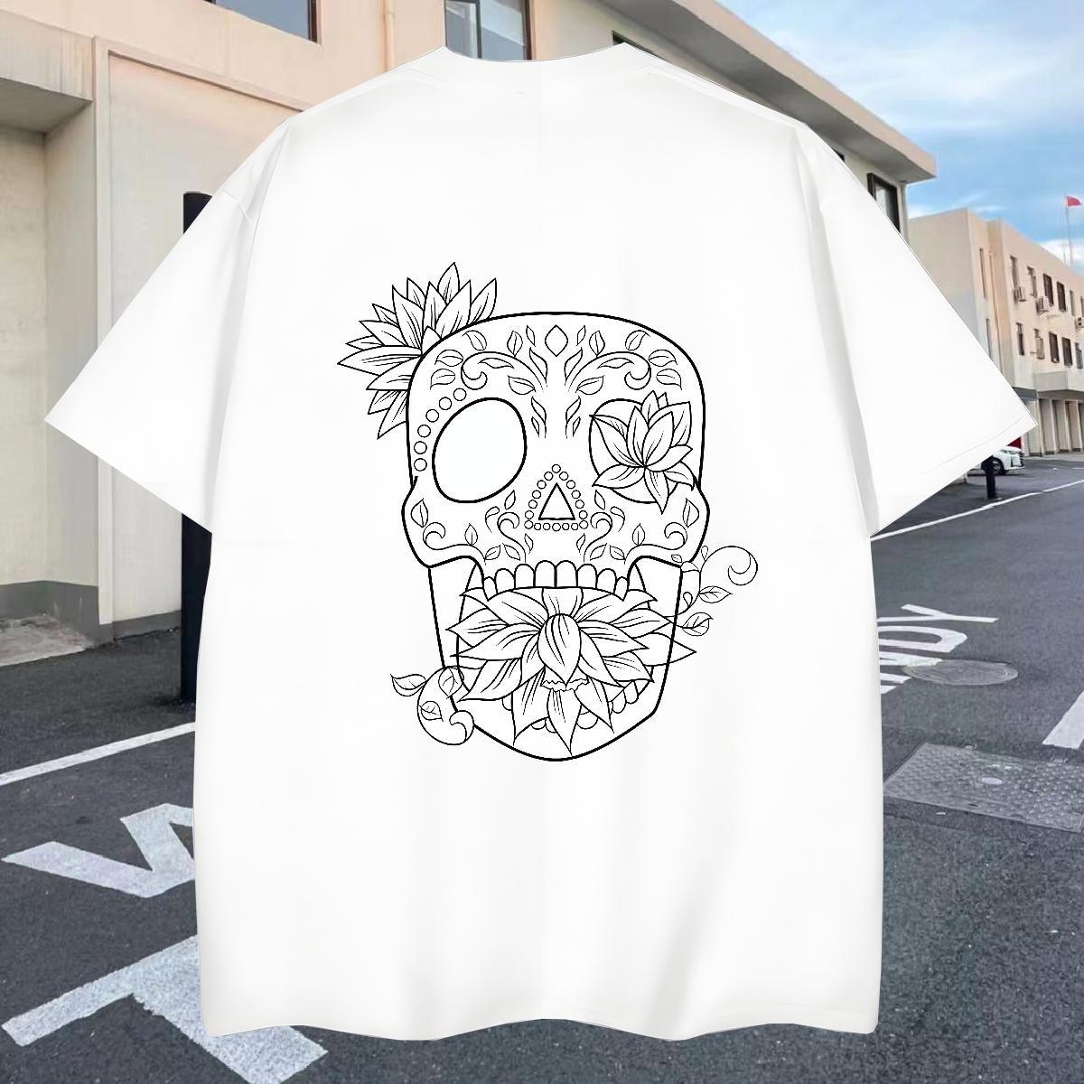Soft T Shirt For Man 230g Cotton skull Street Casual Anime Crew Neck Breathable Couples T Shirts 2024 New Tops