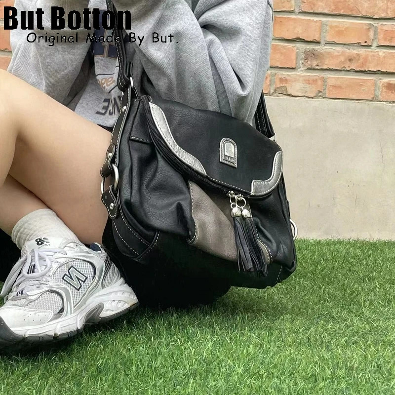Millennial Spice Girl Large Capacity One Shoulder Crossbody Bag schoolbag Student woman y2k Harajuku Neutral Contrast 240826