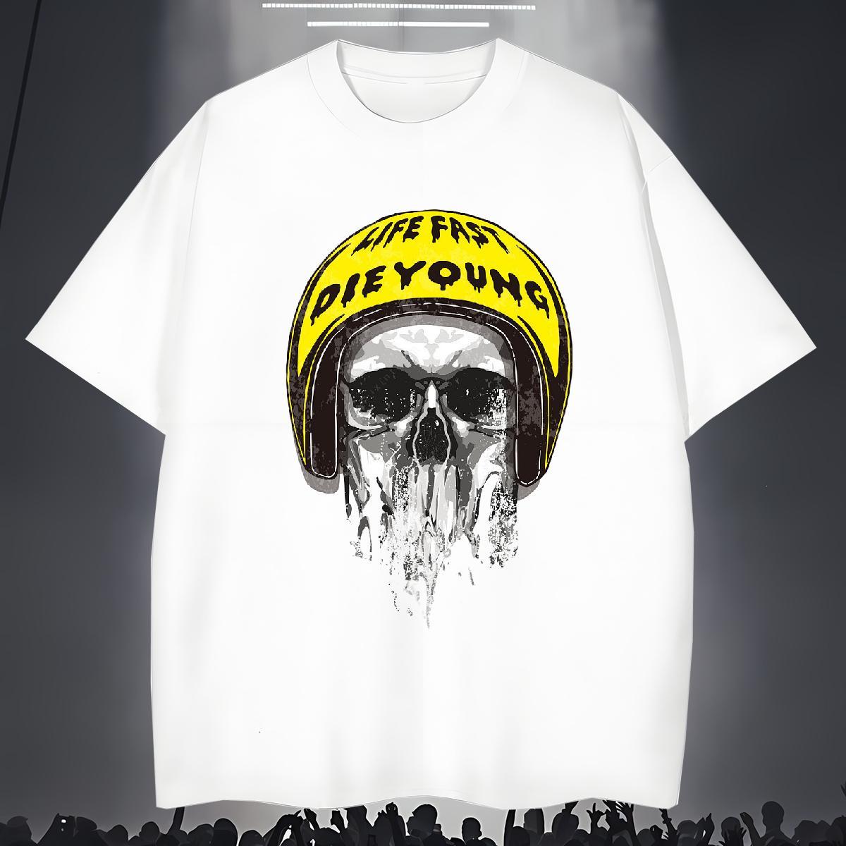 Unisex T Shirt For Man 230g Cotton skull Street Wear Asian Size Breathable Men Clothes T-Shirt DIY Customized Tops Tees