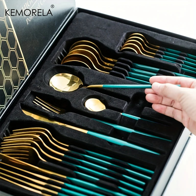 Christmas 24 piece gold tableware set stainless steel knife fork spoon holiday kitchen gift 240826 - view 3