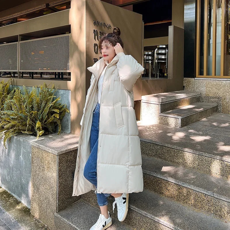 Thickened Down Cotton Padded Long Womens Coat Loose Fit Hong Kong Style Puffer Jacket Winter 2023 240824