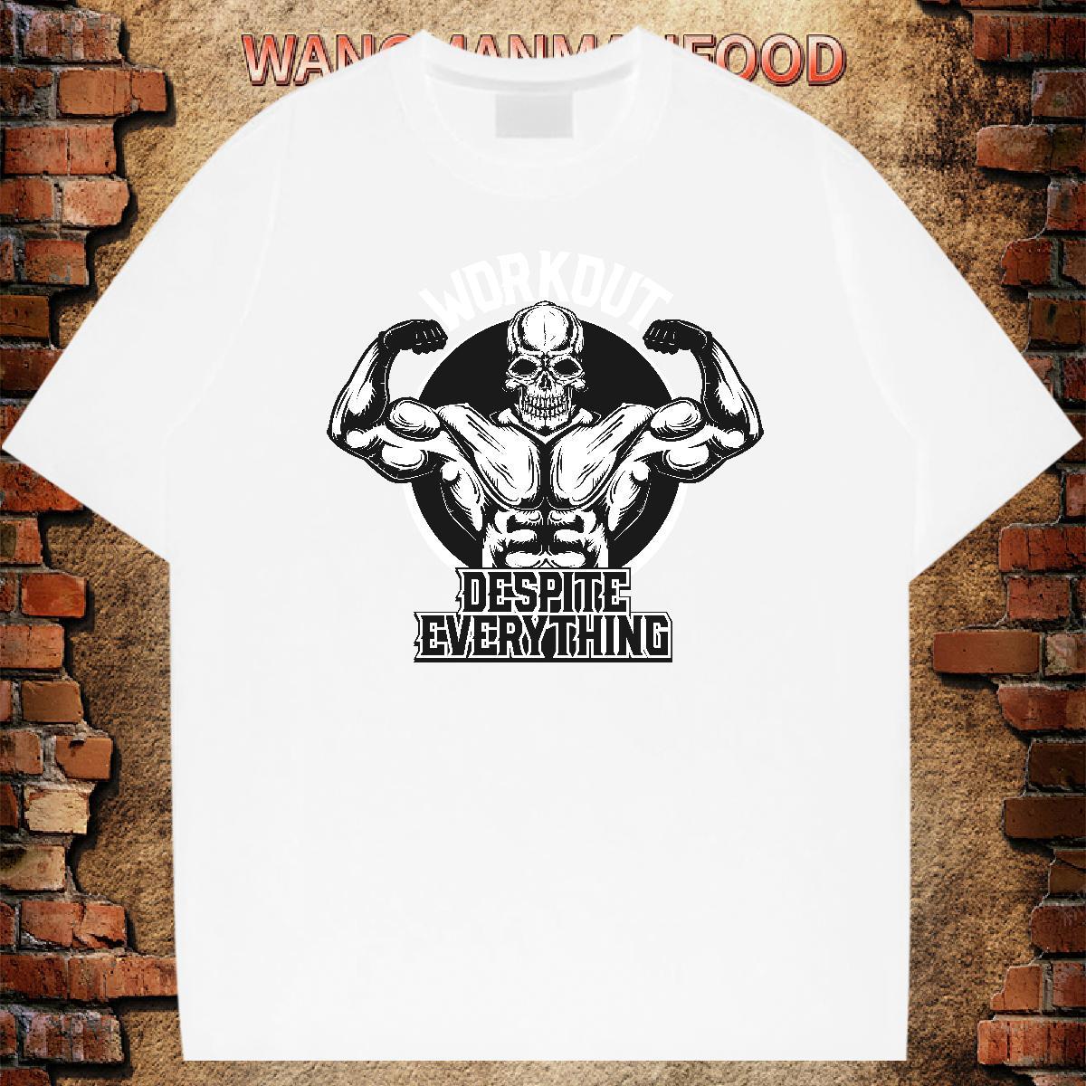 Wholesale T Shirts Men 230g 100% Cotton skull Street Wear DIY Printed Pure Cotton Men Tops Tees Brand Tops Shirt
