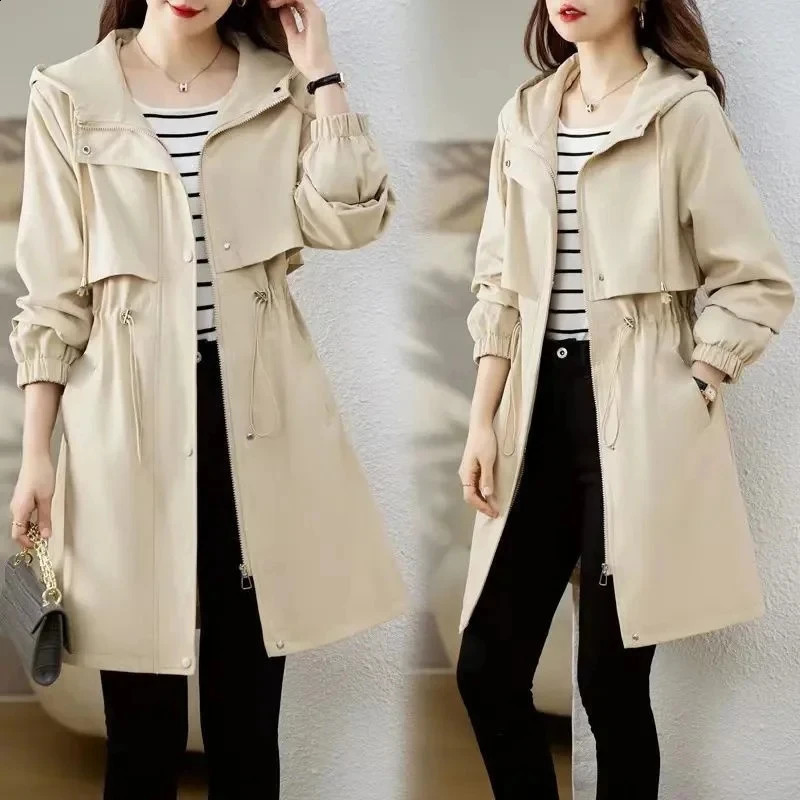 SpringSummer Korean Trench Coat Womens Fashion Ultra Thin Hooded Windproof Casual 240826