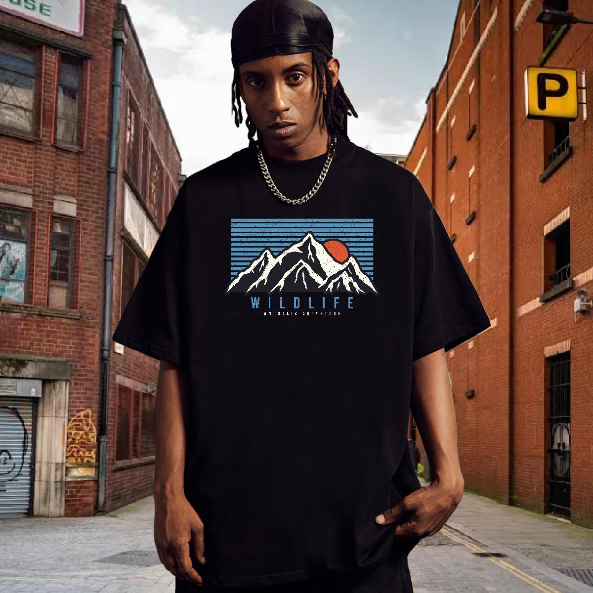 Popular Man T Shirts 230g Cotton mountains Street Custom Print Oversized Short Sleeve O-Neck Tshirt for Man Woman 2024 DIY Clothes