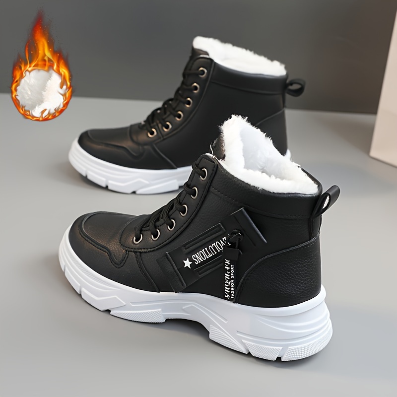 Womens Thermal Snow Boots Quick-On Zip, Plush Fleece, Height-Boosting Platform - Ultra-Comfort, Mid-Calf Stylish Lace-Up Design for Winter Warmth and 