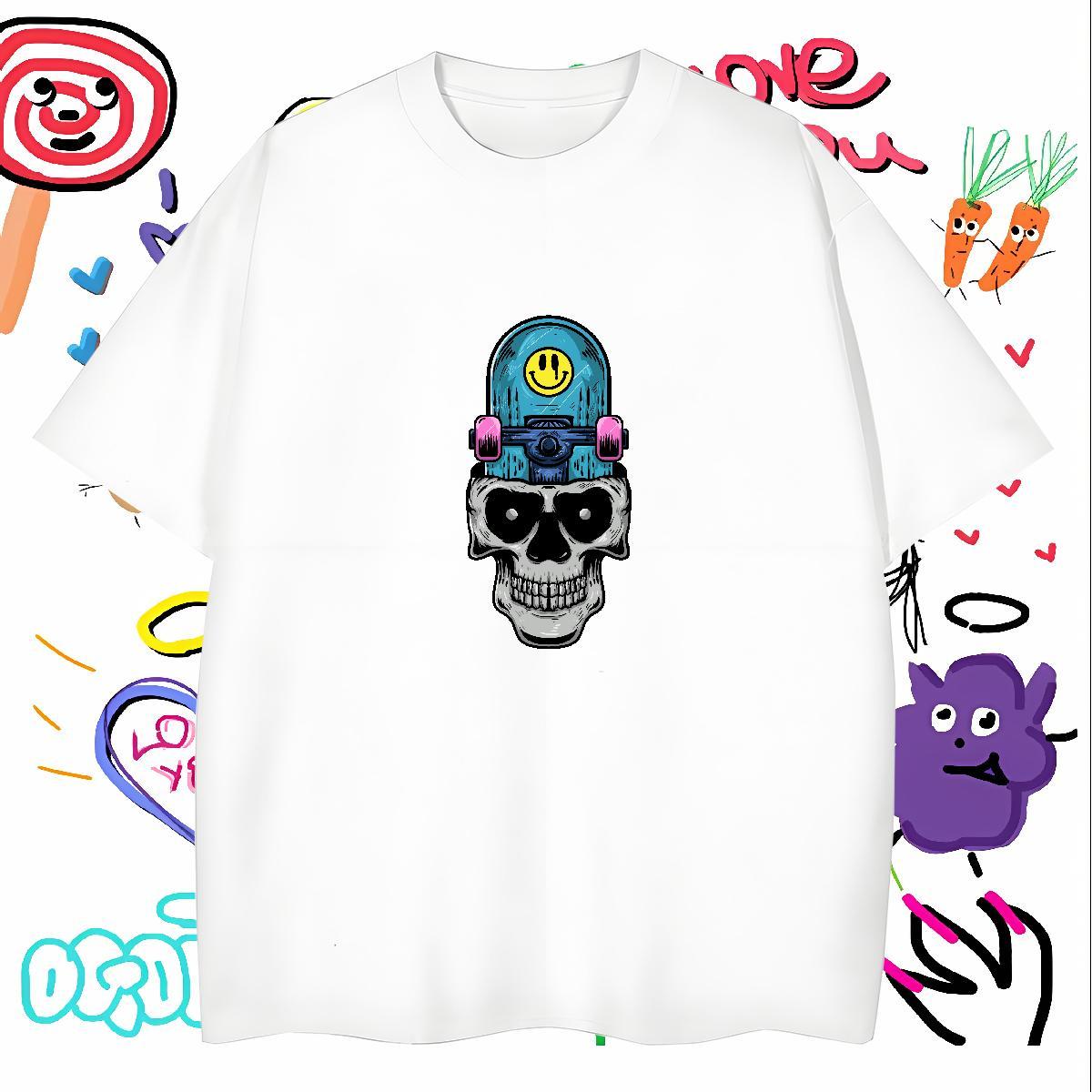 Cool T Shirt For Man 230g 100% Cotton skull Home Outdoor Black Oversized Breathable Short Sleeve Mens Tshirts Factory Direct Tops