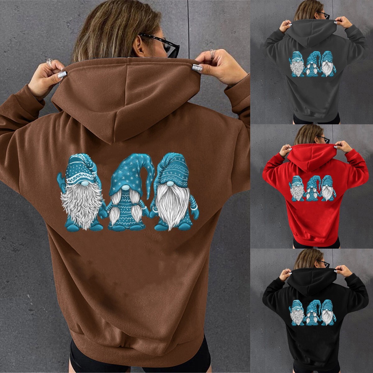 Women's hoodie, hoodie with hat, three Santa Claus printed hoodies dongdumaoyi