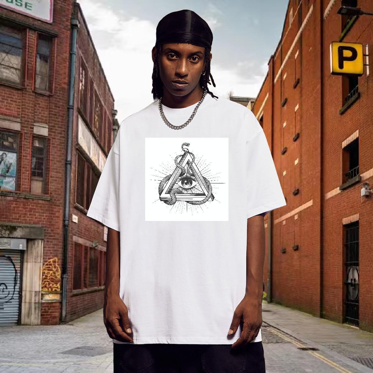 Cool Design T Shirts Men 230g 100% Cotton eye of the devil Street wear Hip Hop DIY Anime Short Sleeve O-Neck Tshirts Custom Tops Tees