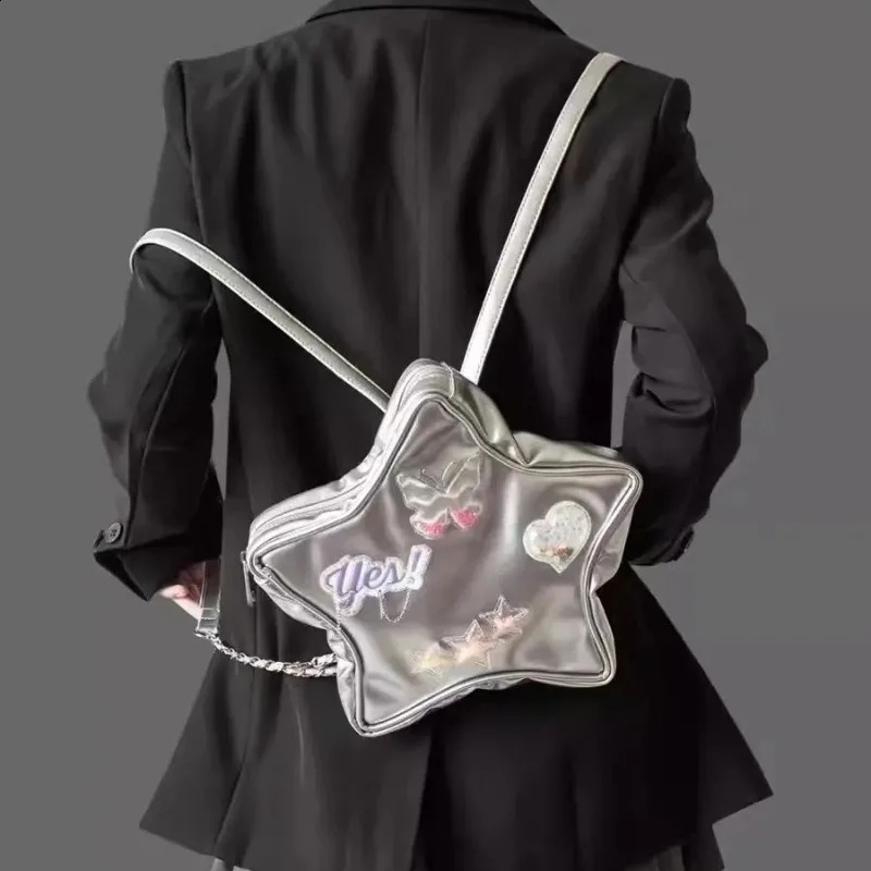Fashion Trendy Star Bags for Women Personality All Match Silver Color Backpack Butterfly Chain Crossbody Bag Bolsa 240824