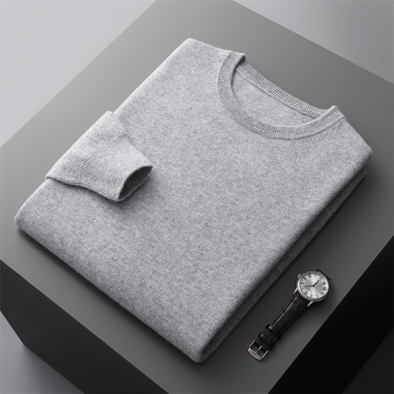 100% merino wool mens sweater O-neck knitted long-sleeved mens pullover basic solid color casual fashion mens top 240824 - view 5