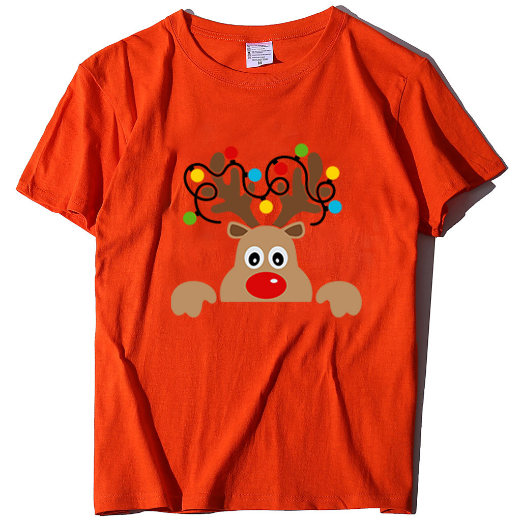 Instagram Trendy Women's Christmas Deer Printed T-shirt Loose Headset Short sleeved dongdumaoyi