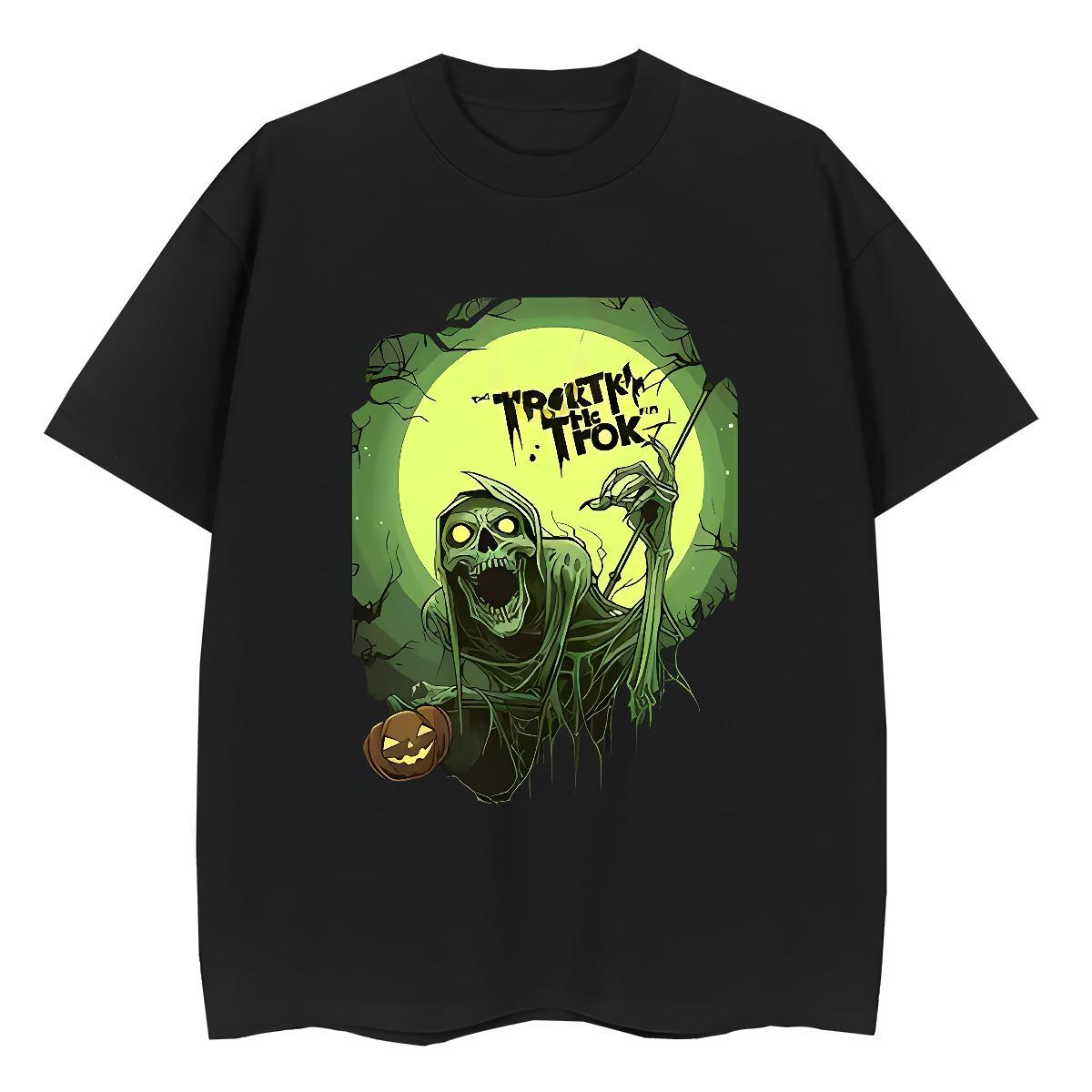TOP Quality Men T Shirts 230g Pure Cotton halloween Casual Floral Print Breathable Short Sleeve Tshirt for Man Woman Fashion Clothes