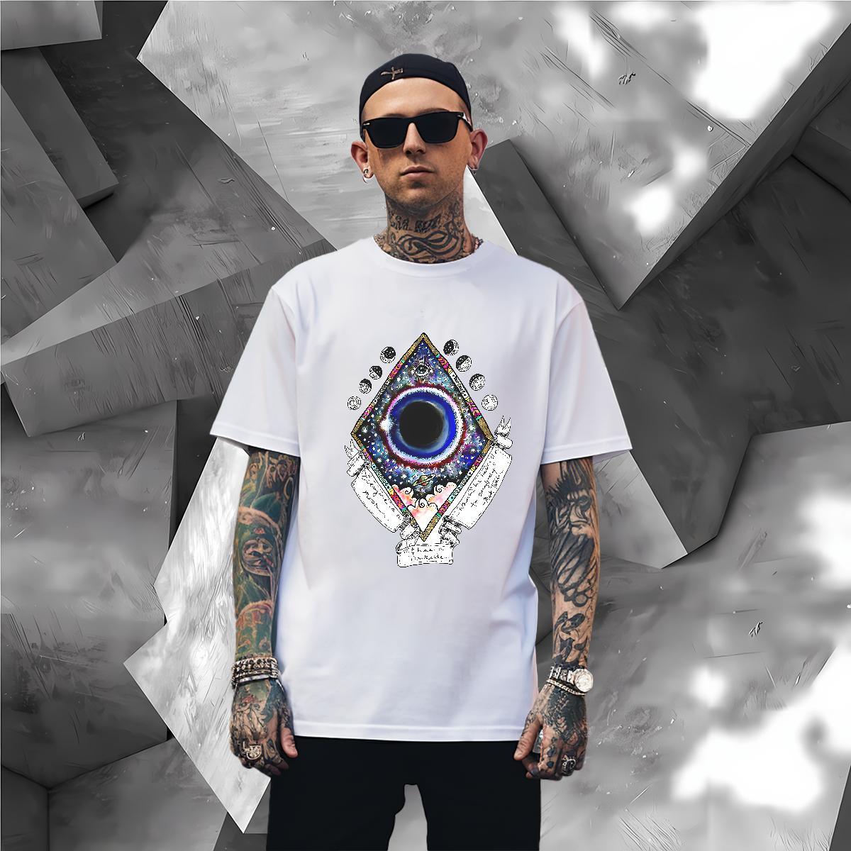 Classic T shirt 230g Pure Cotton eye of the devil Sports Casual Black White Breathable Soft Men Tshirts Wholesale Tops Tees