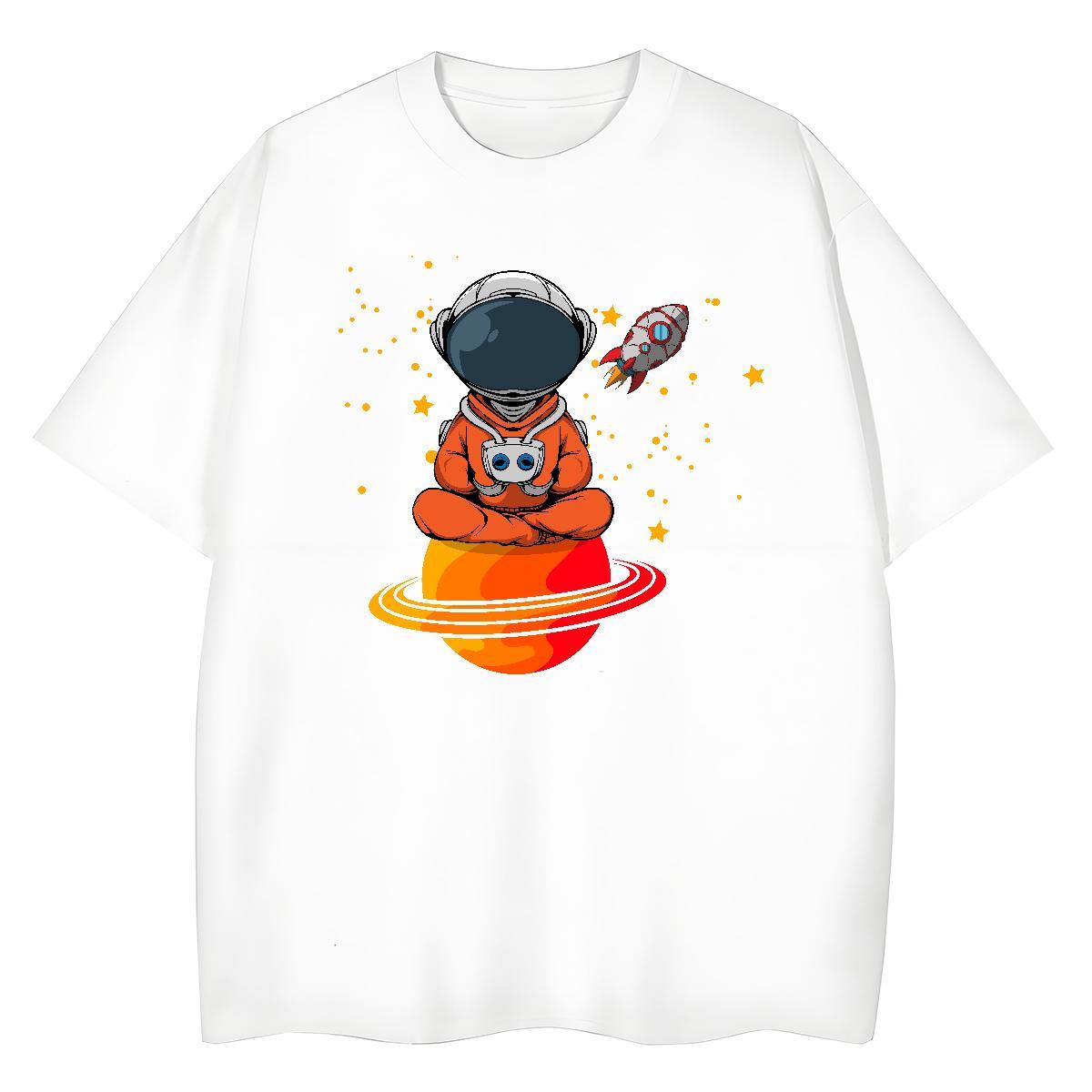 Lady Lady T shirt 230g 100% Cotton cosmonaut Daily Wear T-Shirts Breathable Crew Neck Anime Oversized Tees Shirts