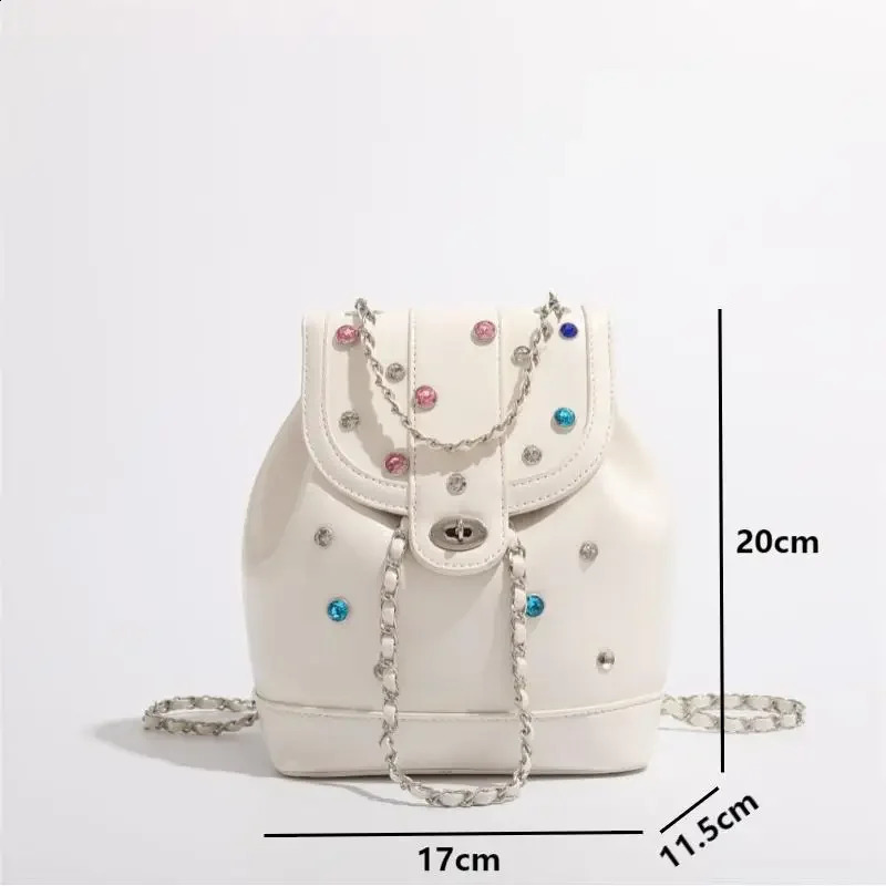 Women Bag Fashion Leather Backpacks Shoulder Bags Lady Multicolour Rhinestones High Capacity Leisure Chain Handheld Bag 240824