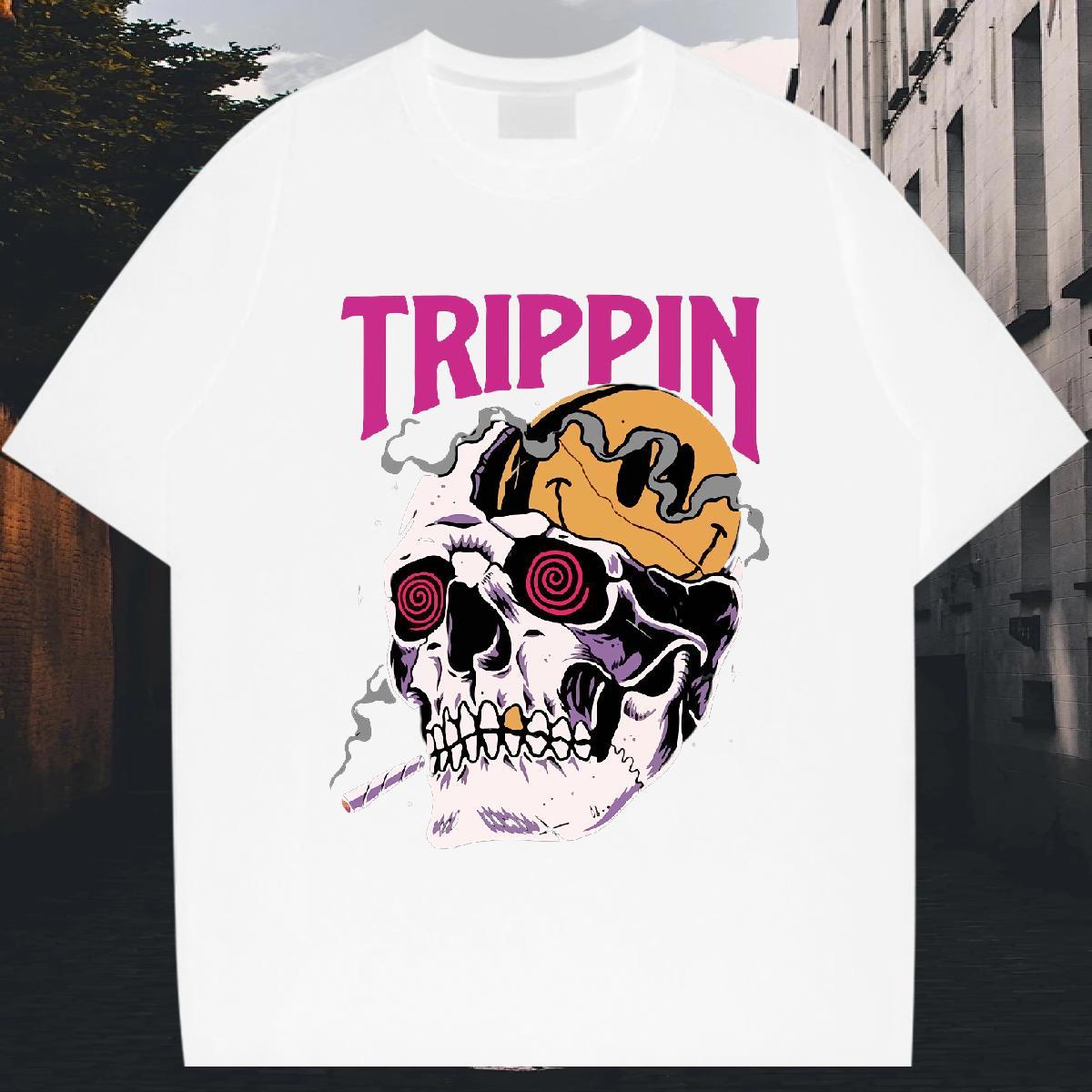 Loose Fit T shirt 100% Cotton 230g skull Anime Printing Street DIY Logo Oversized Short Sleeve O-Neck Men Clothes T-Shirt New Tshirts