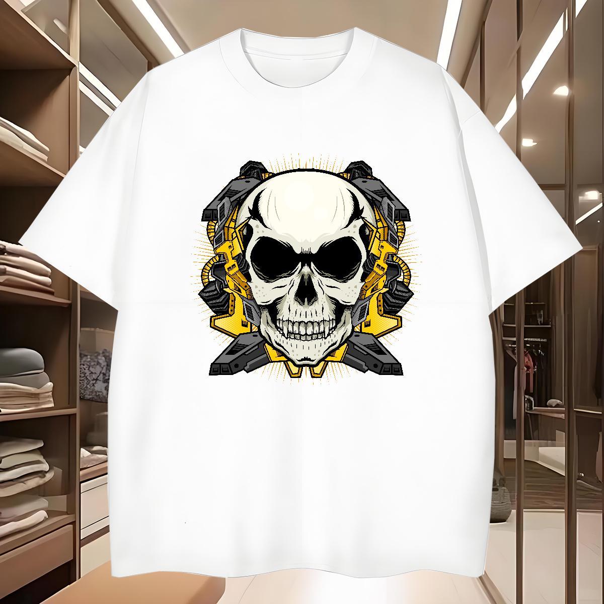 Loose T Shirt For Man 100% Cotton 230g skull Street wear Hip Hop Custom Big Size Short Sleeve Soft Couples T Shirts Free Shipping Tees