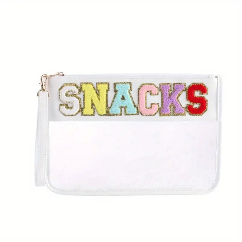 Snack storage bag Transparent pvc zipper bag embroidered alphabet hand makeup bag Portable PU waterproof toiletry bag