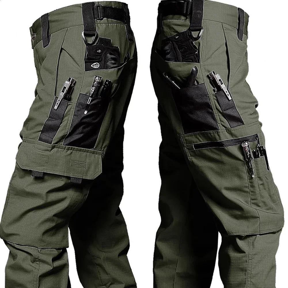 Black Camo Cargo Pants Outdoor Multi-pocket Ripstop Waterproof Trousers Male Autumn Wear-resistant Training Fishing Work Pant 240812