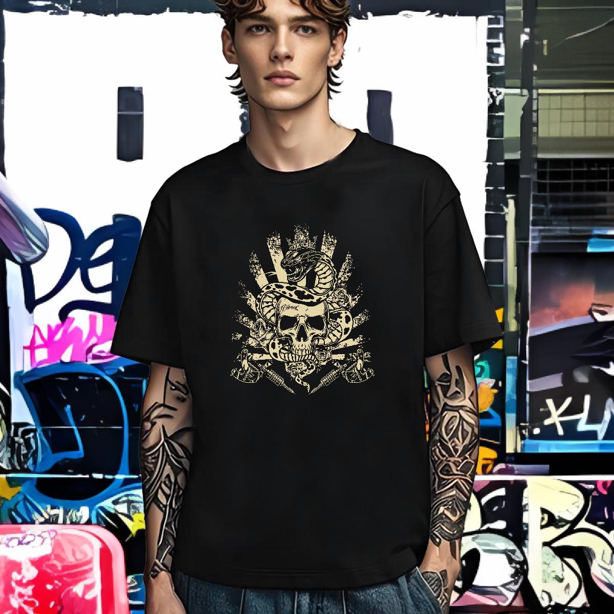 Brand T-Shirts for Men 230g Pure Cotton skull Hip Hop Black White Breathable Crew Neck Men Tshirts Designer Fashion Top Tees