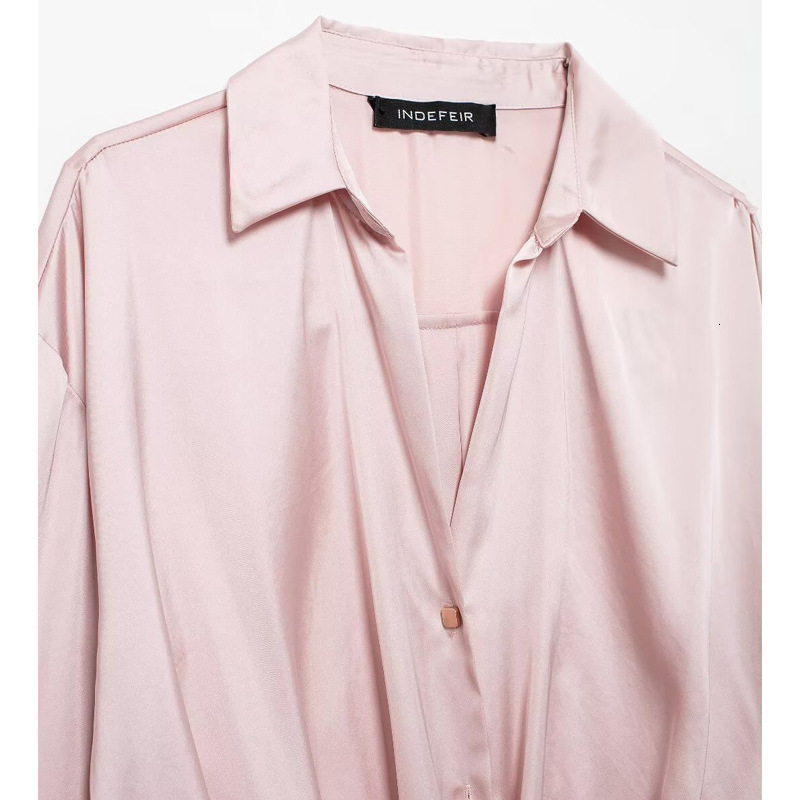 Womens Fashion Loose Silk Knot Decoration Long Sleeved Shirt