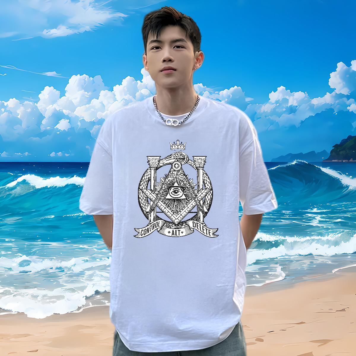 High Quality T Shirts Men 230g Cotton eye of the devil Beach Anime O-Neck Short Sleeve Tshirts New Tees